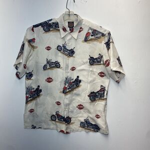 Harley Davidson Silk Button Up Shirt Men’s Medium Motorcycle Graphic